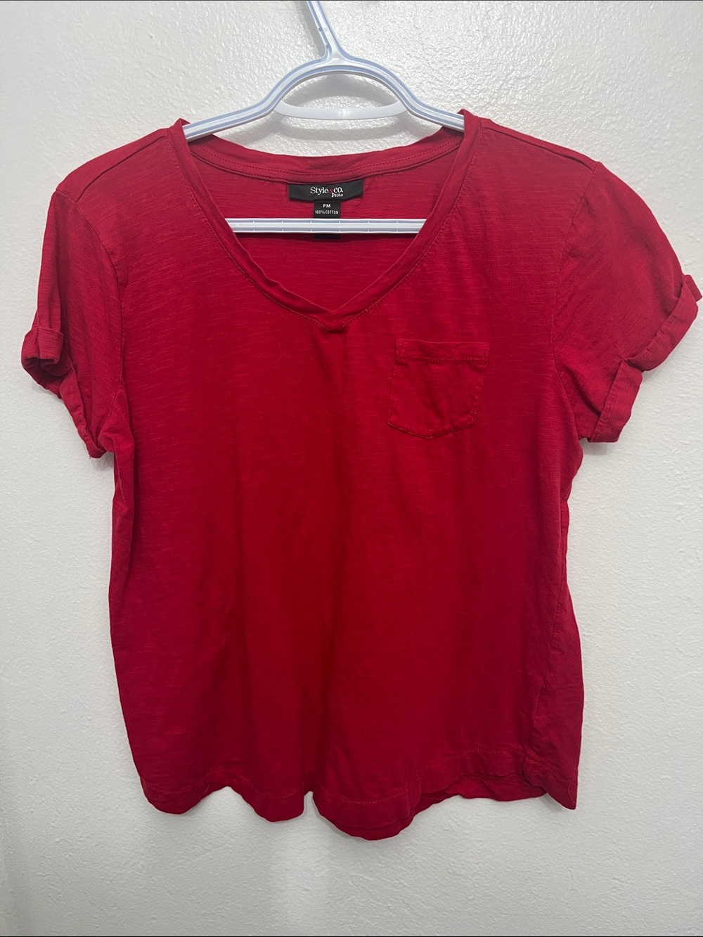 Style & Co. Women's Red V-Neck Pocket Tee